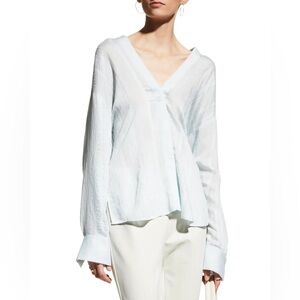 Vince Tonal Stripe V-Neck Blouse Mint drape sheer medium chic boho drape